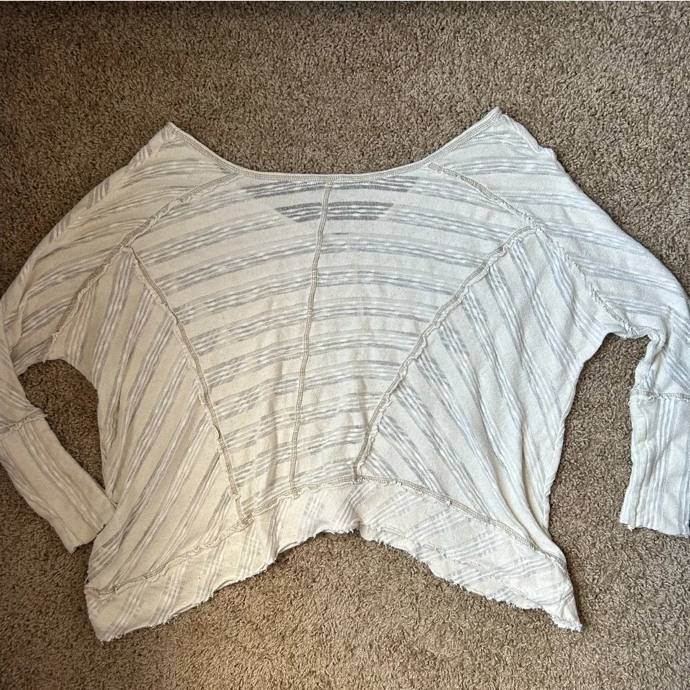 W Cream Free People Oversized Thin Knit Sweater Shirt Size XS |A40 - Picture 2 of 10